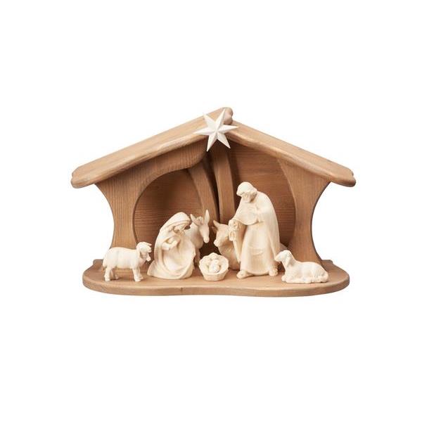 PE Nativity Set 9 pcs-stable Luce for Holy Family - natural wood