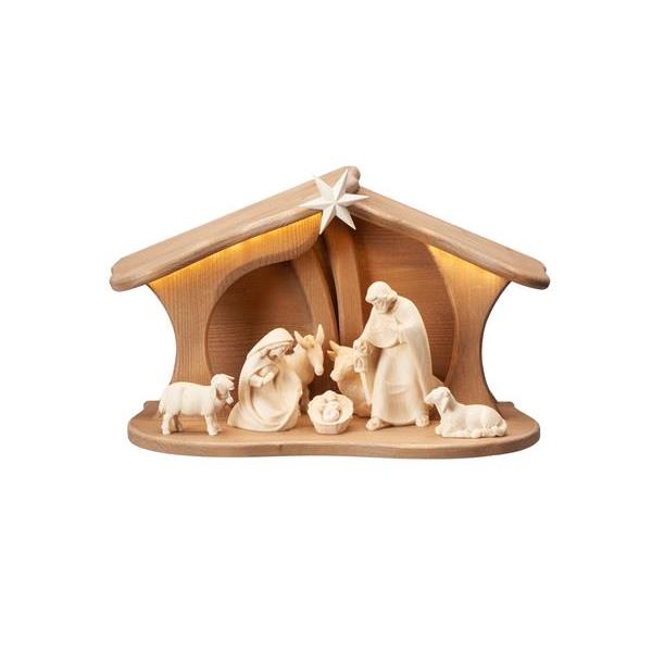 PE Nativity Set 9 pcs-stable Luce for Holy Family Led - natural wood