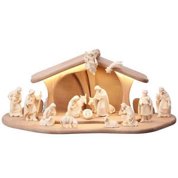 PE Nativity set 17 pcs-Stable Luce with Led - natural wood