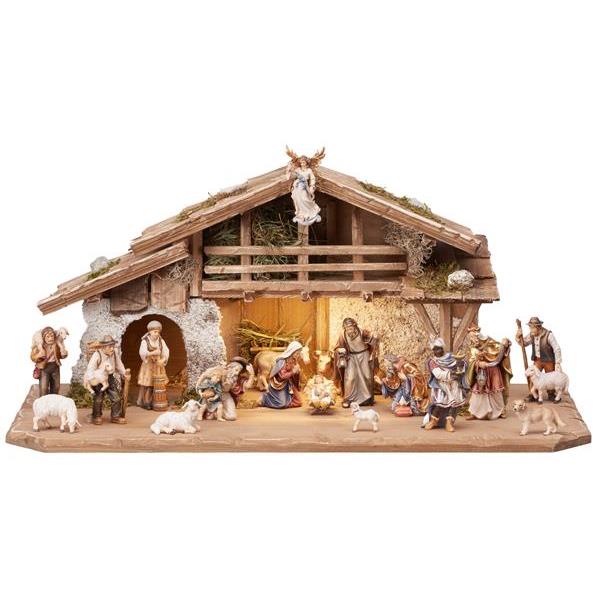 MA Nativity set 20 pcs - Alpine stable with lighting - colored
