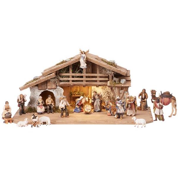 MA Nativity set 25 pcs - Alpine stable with lighting - colored