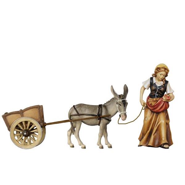 KO Female wood carrier with donkey with cart - colored