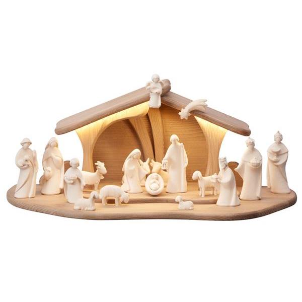 LE Nativity set 20 pcs-Stable Luce with Led - natural wood