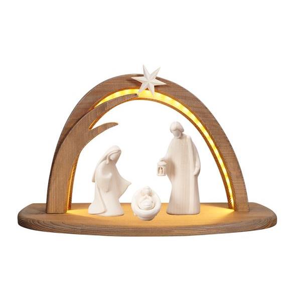 LE Nativity Set 5 pcs. - Stable Leonardo with lighting - natural wood