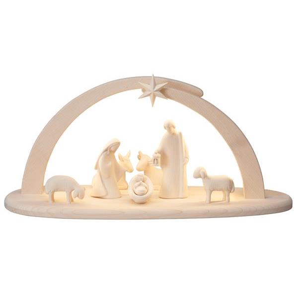 LE Nativity Set 9 pcs. - Stable Leonardo with lighting - natural wood