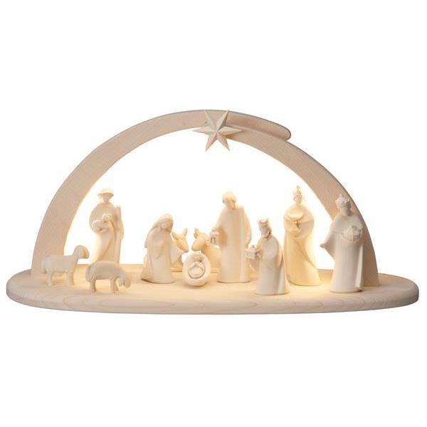 LE Nativity Set 13 pcs. - Stable Leonardo with lighting - natural wood