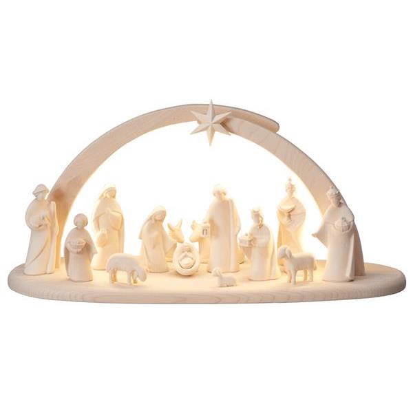 LE Nativity Set 16 pcs. - Stable Leonardo with lighting - natural wood