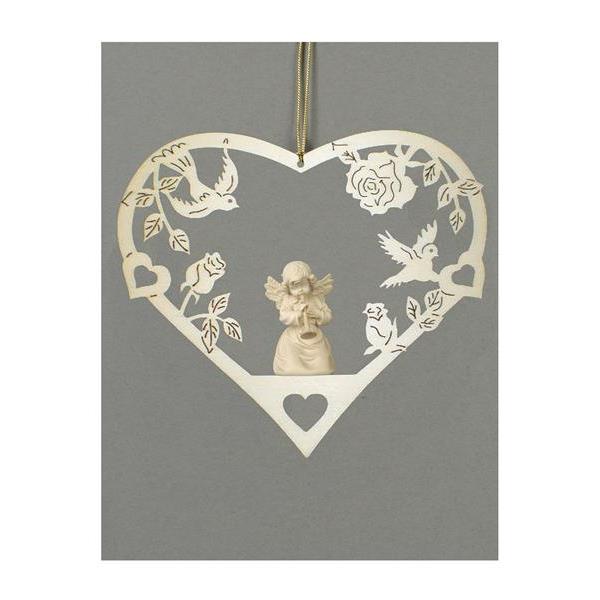 Heart-Bell angel with trumpet - natural wood