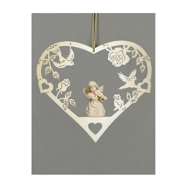 Heart-Bell angel with violin - natural wood