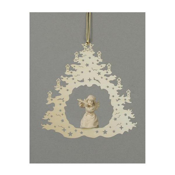 Christmas tree-Bell angel with flute - natural wood