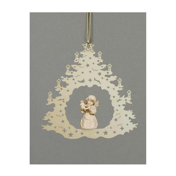 Christmas tree-Bell angel with horn - natural wood