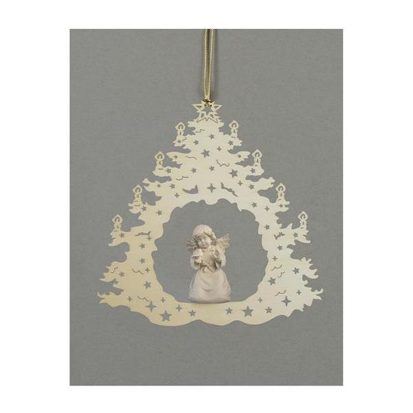 Christmas tree-Bell angel with bird - natural wood