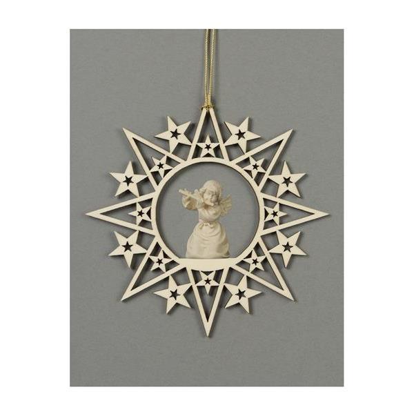 Star with stars-Bell angel with flute - natural wood