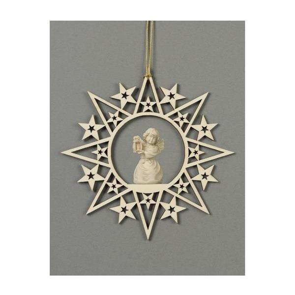 Star with stars-Bell angel with lantern  - natural wood