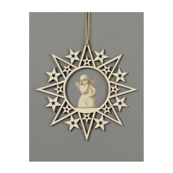 Star with stars-Bell angel with book - natural wood