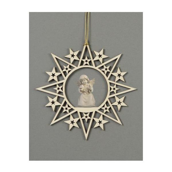 Star with stars-Bell angel with bird - natural wood