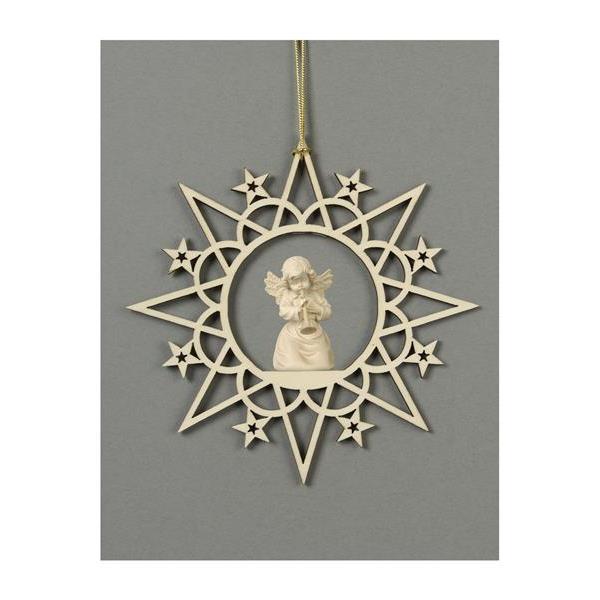 Star with clouds-Bell angel with trumpet - natural wood