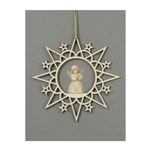 Star with clouds-Bell angel praying - natural wood