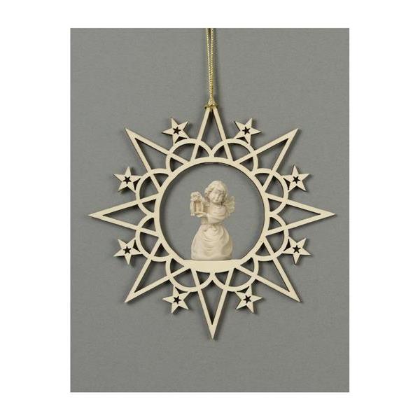 Star with clouds-Bell angel with lantern  - natural wood