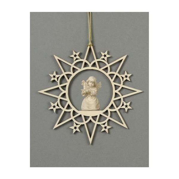 Star with clouds-Bell angel with candle-carrier - natural wood