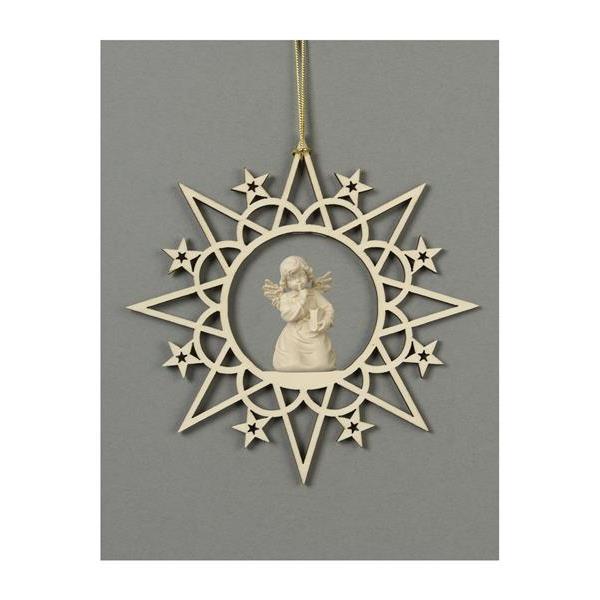 Star with clouds-Bell angel with book - natural wood