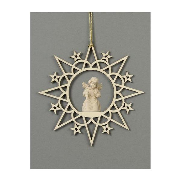 Star with clouds-Bell angel with candle - natural wood