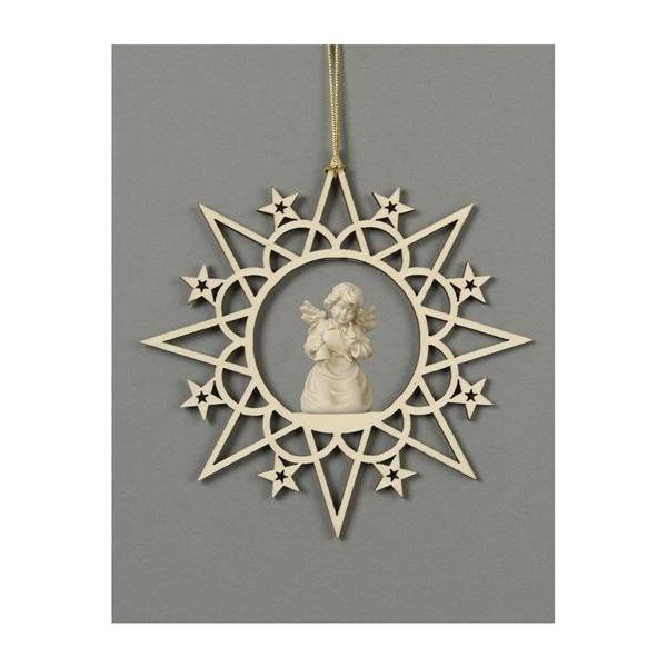 Star with clouds-Bell angel with bell - natural wood
