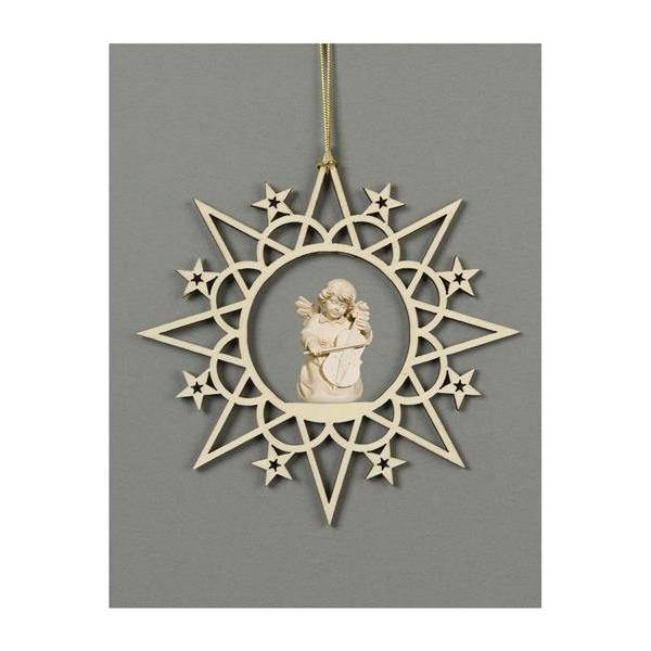 Star with clouds-Bell angel with double-bass - natural wood