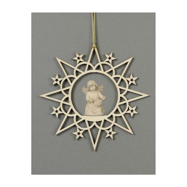 Star with clouds-Bell angel with drum - natural wood