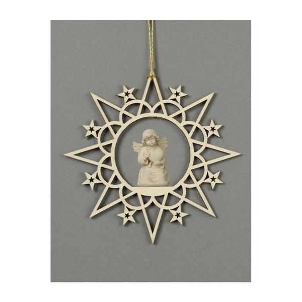 Star with clouds-Bell angel with heart - natural wood