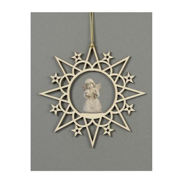 Star with clouds-Bell angel with bird - natural wood