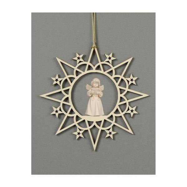 Star with clouds-Bell ang.stand.with notes - natural wood
