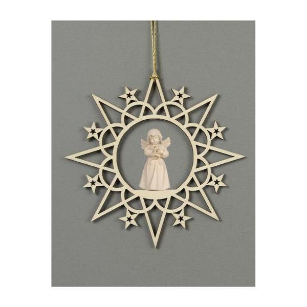 Star with clouds-Bell ang.stand.with trumpet - natural wood