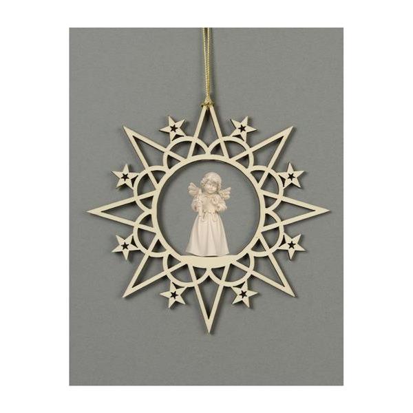 Star with clouds-Bell ang.stand.with candle - natural wood