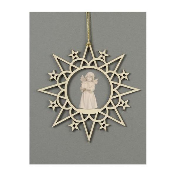 Star with clouds-Bell ang.stand.with parcel - natural wood