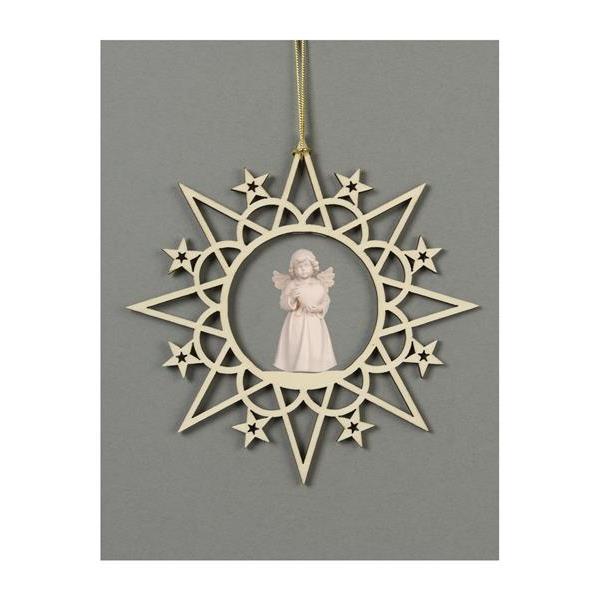 Star with clouds-Bell ang.stand.with heart - natural wood