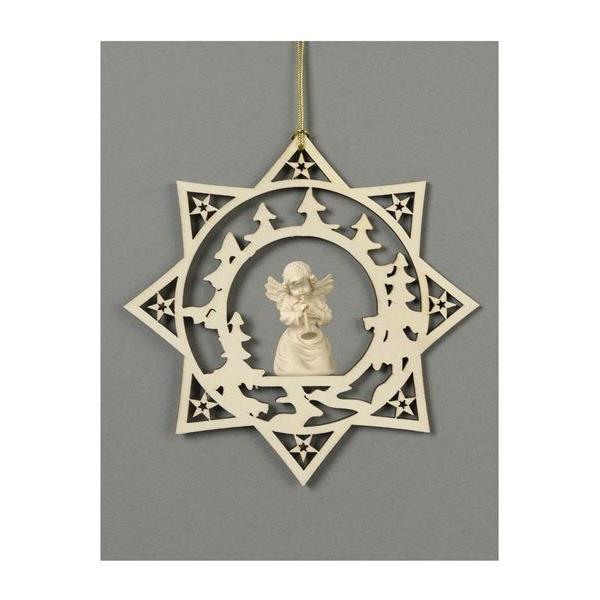 Star with trees-Bell angel with trumpet - natural wood
