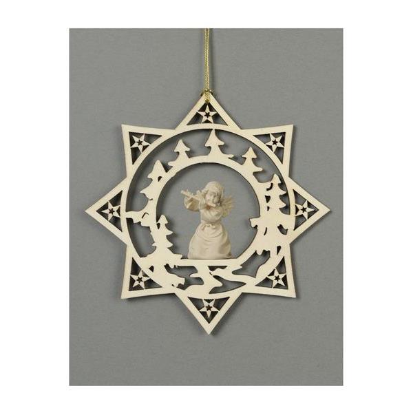 Star with trees-Bell angel with flute - natural wood