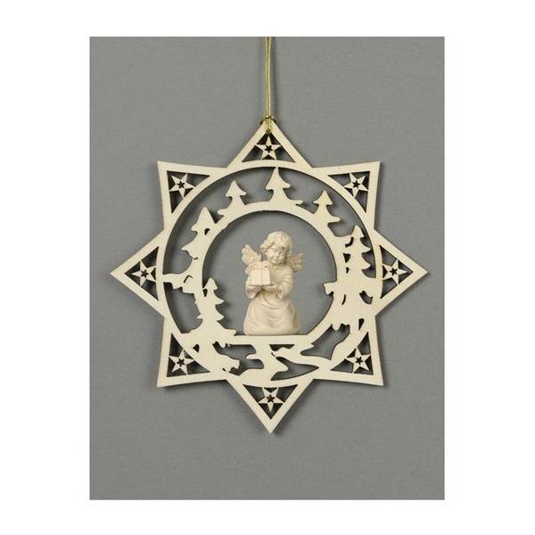 Star with trees-Bell angel with parcel - natural wood