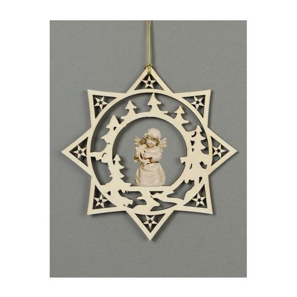 Star with trees-Bell angel with lyre - natural wood
