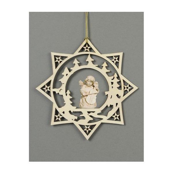 Star with trees-Bell angel with double-bass - natural wood