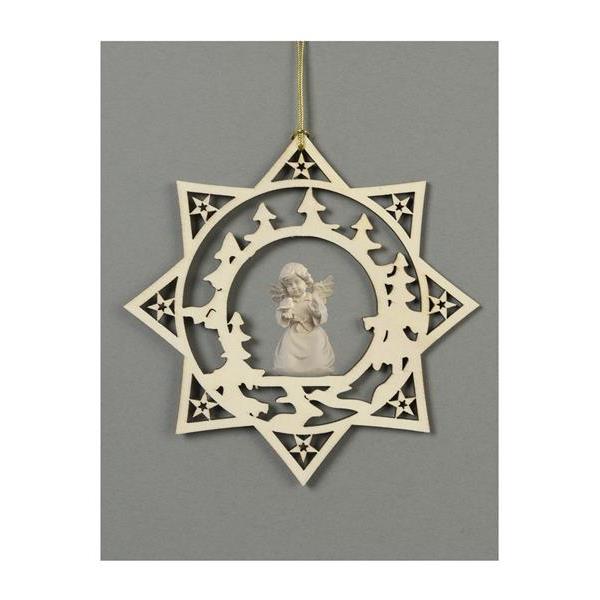 Star with trees-Bell angel with bird - natural wood