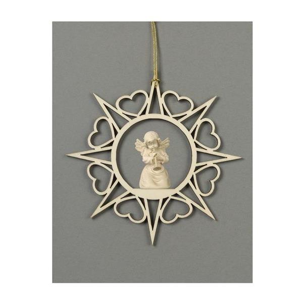 Star with hearts-Bell angel with trumpet - natural wood