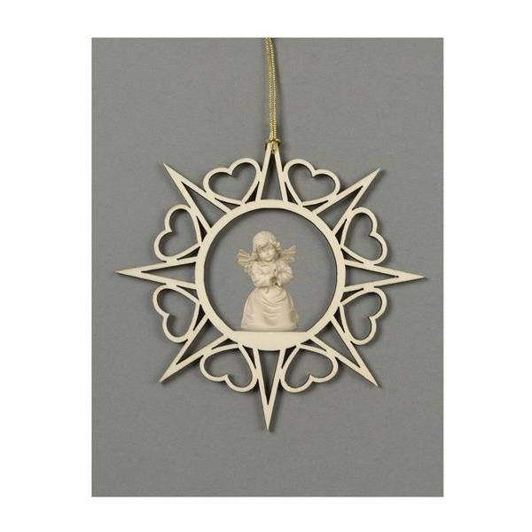 Star with hearts-Bell angel praying - natural wood