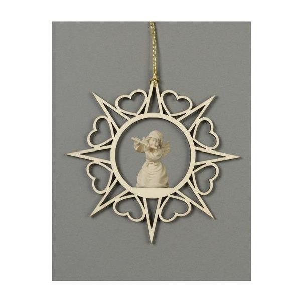 Star with hearts-Bell angel with flute - natural wood