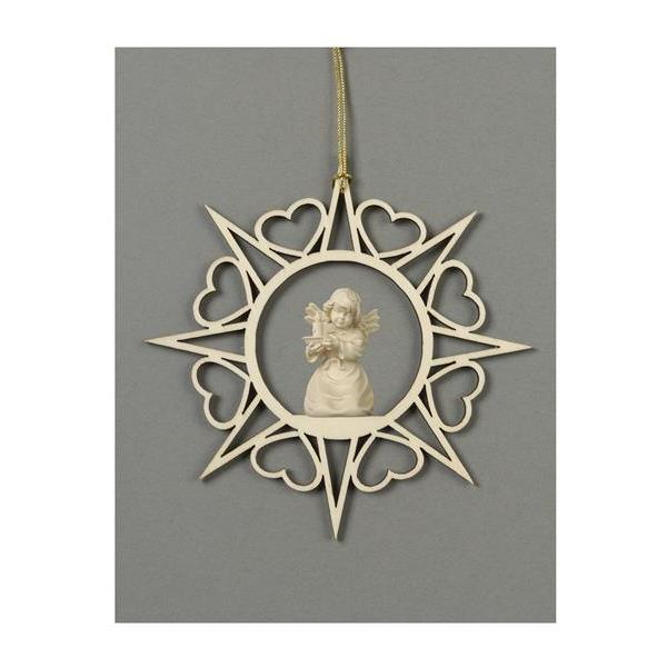 Star with hearts-Bell angel w.candle-carrier - natural wood