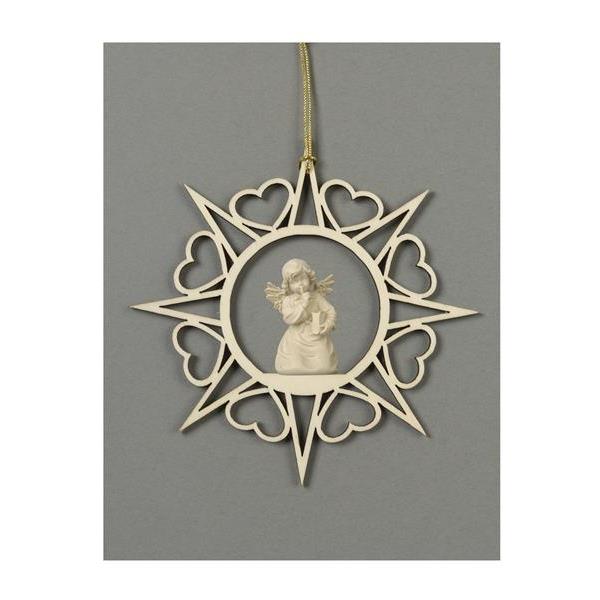 Star with hearts-Bell angel with book - natural wood