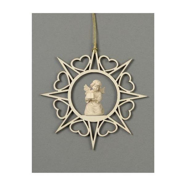 Star with hearts-Bell angel with parcel - natural wood