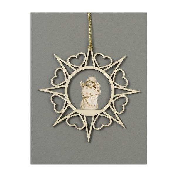Star with hearts-Bell angel with double-bass - natural wood