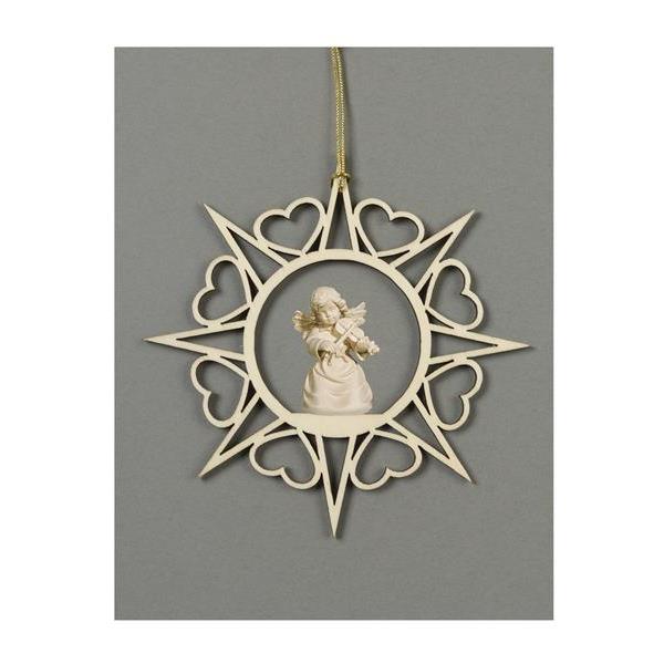 Star with hearts-Bell angel with violin - natural wood